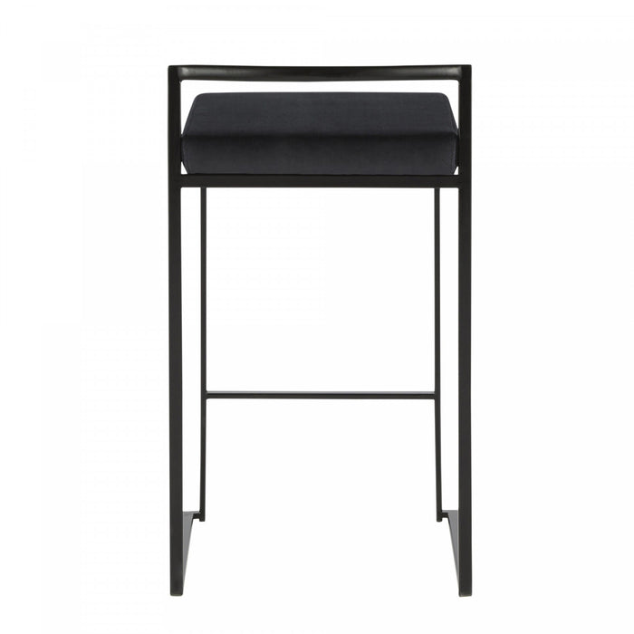 Tabouret superposable contemporain Fuji de hauteur comptoir en velours noir - ensemble de 2