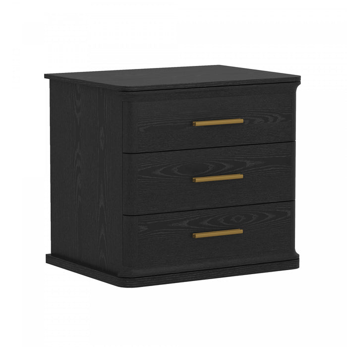 Table de nuit traditionnelle Clifford en noir (3 tiroirs)