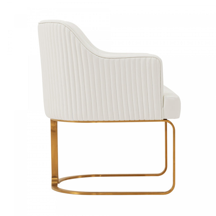 Chaise de salle a manger moderne Raya en bois et cuir vegetalien ivoire - Lot de 2