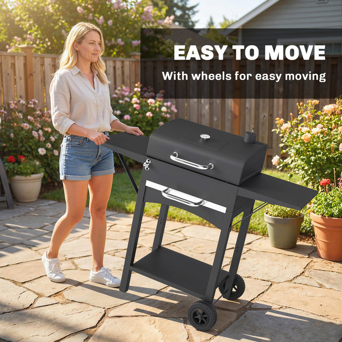 Barbecue au charbon de bois Outsunny avec 2 tablettes laterales et roues