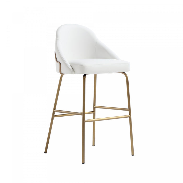 Tabouret de bar moderne Gracie en metal et tissu, blanc et dore
