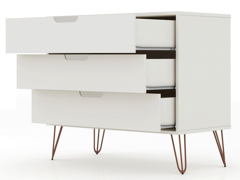 Commode Rockefeller Mid-Century Modern 89 cm en blanc casse (3 tiroirs) - Lot de 2