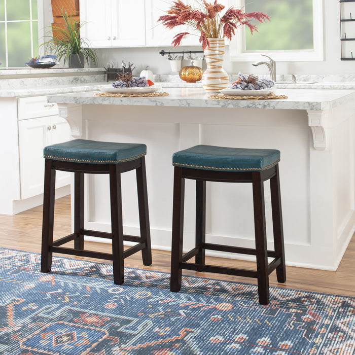 Tabouret Claridge de hauteur comptoir en similicuir et sans dossier - bleu