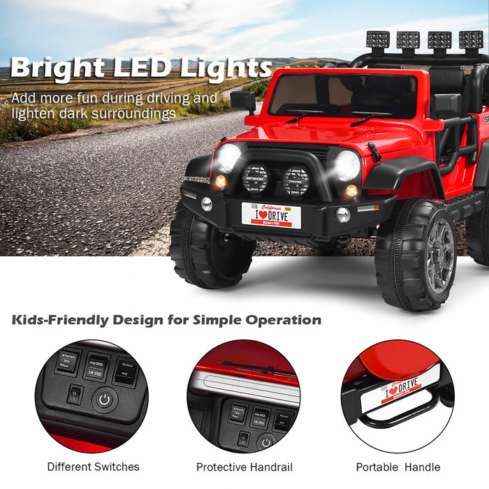 Voiture Pour Enfants 2 Places 12v, Pick-up Telecommande Avec Compartiment De Rangement, Coloris Rouge