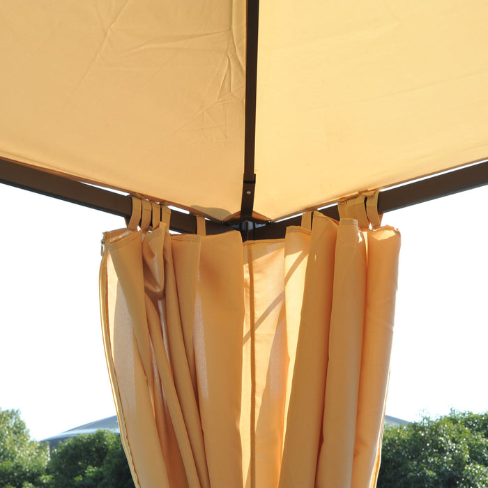 Outsunny 10x10pi Gazebo Canopee Abri De Jardin A Double Pneu Avec Rideaux Beige