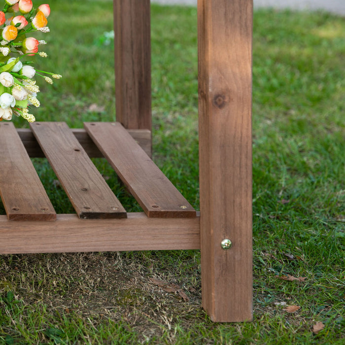 Outsunny 49 '' X 21 '' X 29 '' Support De Plante De Jardin Sureleve Support De Plante De Jardin Sureleve En Bois Jardiniere De Jardin En Bois Pour L'exterieur Avec Planche A Clin, Marron