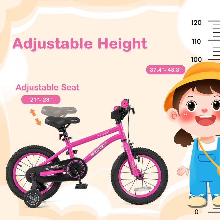 Velo Costway 14 Pouces Pour Enfants De 3 A 5 Ans Avec Selle Reglable Et Guidon Antiderapant Rose