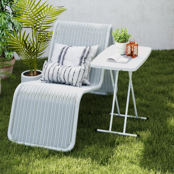 Outsunny Table D'appoint De Patio Portable, Table D'appoint Reglable, Blanc