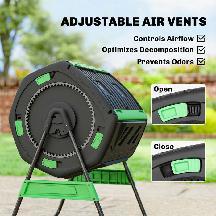 Outsunny Bac a compost exterieur, 200 L a double compartiment rotatif, vert