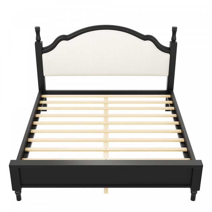 Lit plateforme Miles en bois format Queen avec tete de lit rembourree incurvee, noir
