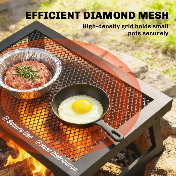 Grill pliable Outsunny pour feu de camp, grille en acier carbone, noir