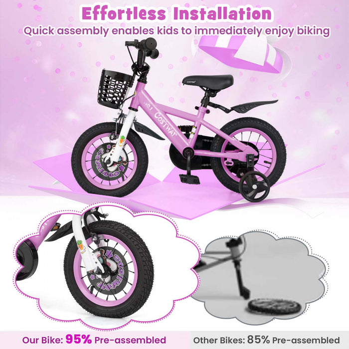 Costway 12\" Velo Pour Enfants Pour 3-4 Avec Guidon Reglable En Hauteur Et Frein A Main En Selle Violet