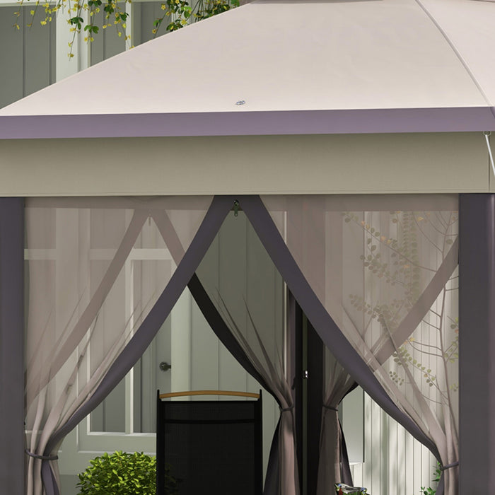 Outsunny Double Toit Hexagone Patio Gazebo Abri Instantane Exterieur Abri Jardin Avec Filet