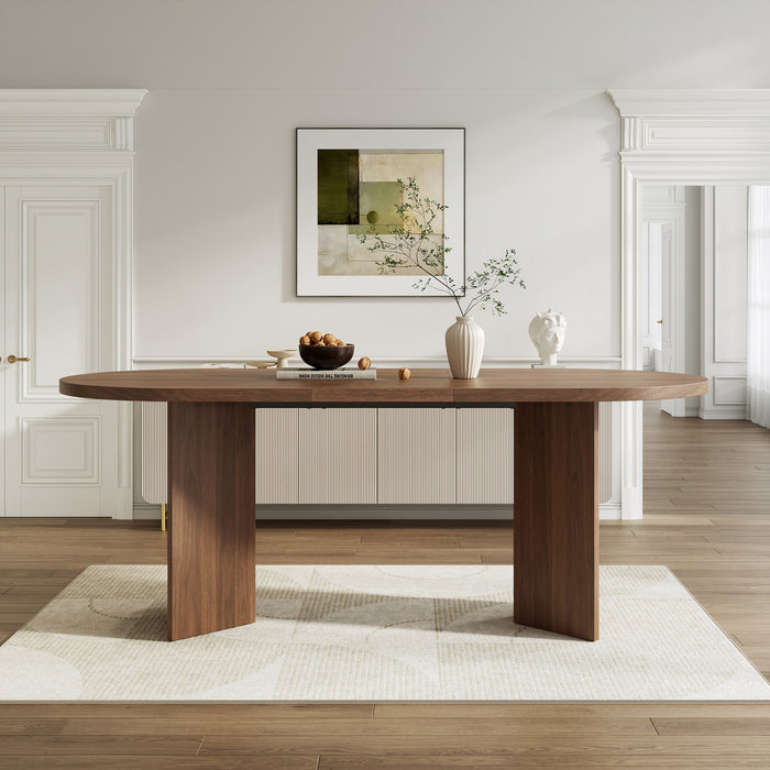 Ovalux Table a Manger Ovale Moderne 79 po avec Base a Double Piedestal et Finition Bois, Noyer