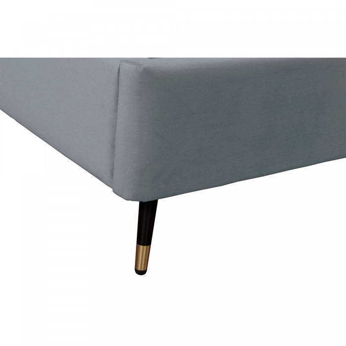 Lit simple moderne Crosby en velours capitonne gris