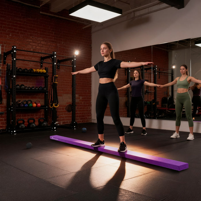 Soozier Poutre d'equilibre pliante de 7 pieds, Poutre de gymnastique avec surface en daim, Violet
