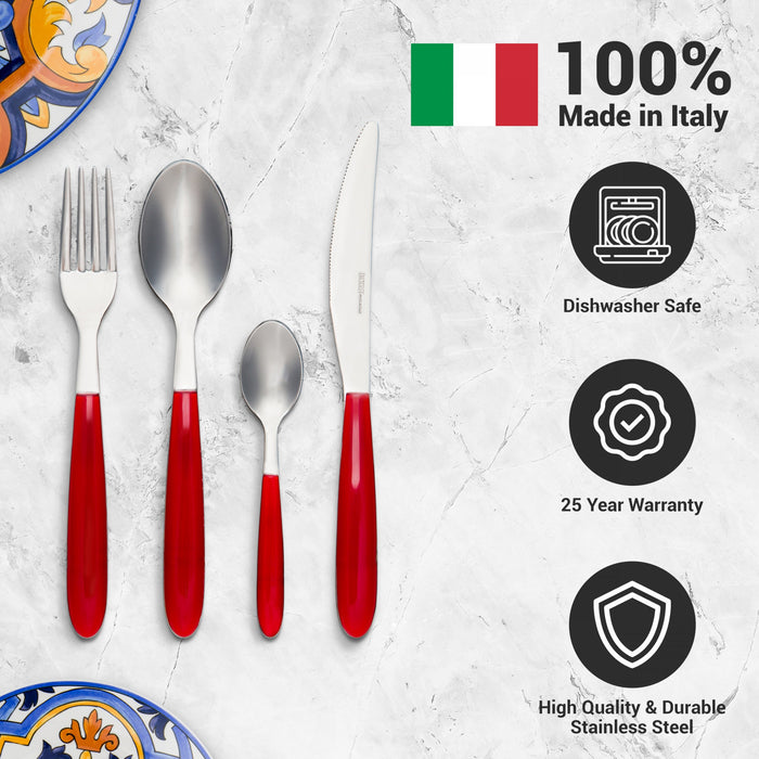 Ensemble De Couverts En Acier Inoxydable Italien Arimi Nilu 24 Pieces - Service Pour 6 Personnes - Manche Rouge