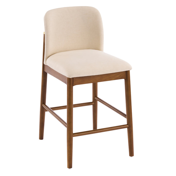 Lois lot de 2 tabourets de comptoir en bois d’hevea avec assise rembourree et repose-pieds, beige