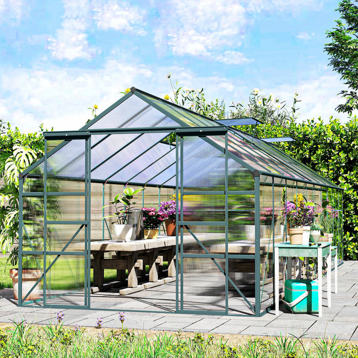 Serre de Jardin Outsunny en Polycarbonate avec Gouttieres, Vert