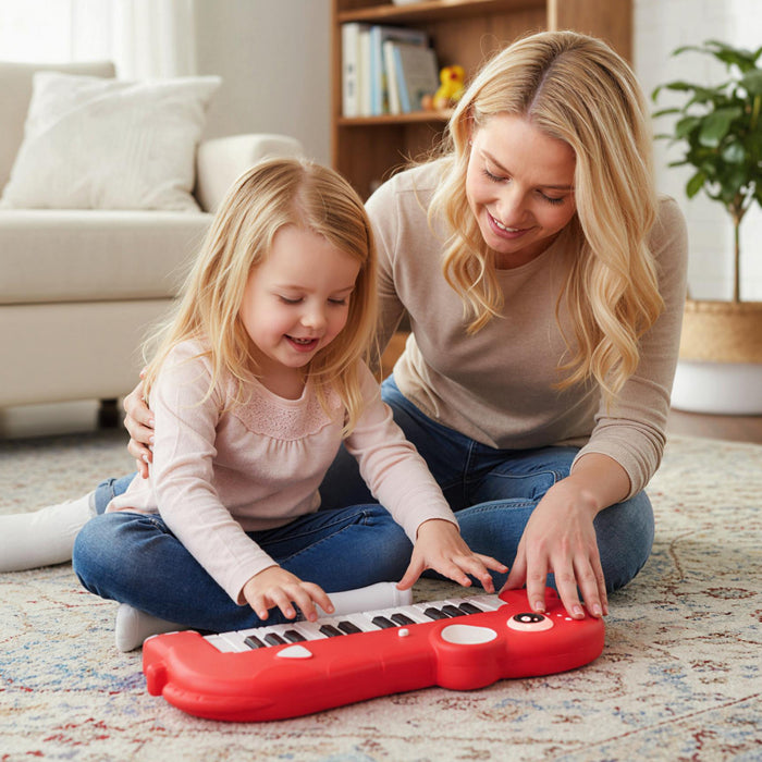 Costway Clavier de Piano pour Enfants 25 Touches en Forme d'Elephant, Jouet Piano Numerique avec Musique et Lumieres Integrees - Rouge