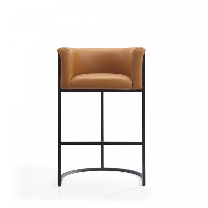 Tabouret de bar cosmopolite mi-siecle moderne en metal et tissu, coloris camel - Lot de 3