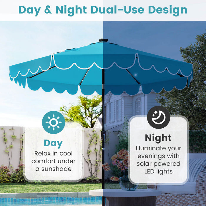 Parasol solaire Costway 9,3 FT style marche exterieur avec 24 LED, bordures, turquoise