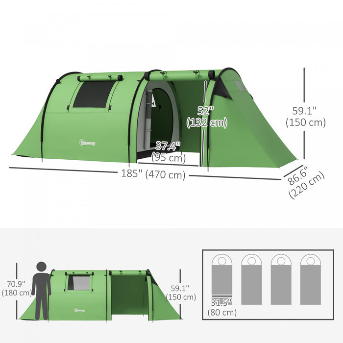 Outsunny Tente de camping 3-4 personnes avec 2 chambres, tente etanche