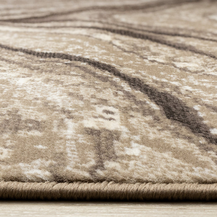 Carpette Forte brune et crème à motif de vagues apaisantes - 5 pi 3 po x 7 pi 5 po
