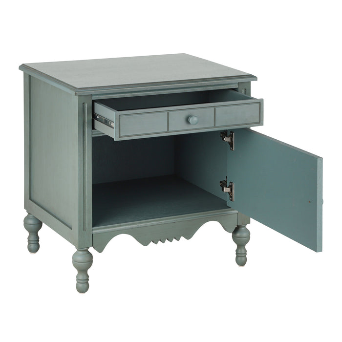 Amelia Table de Nuit Vintage de 24\" avec Tiroir Sculpte et Cabinet, Bleu