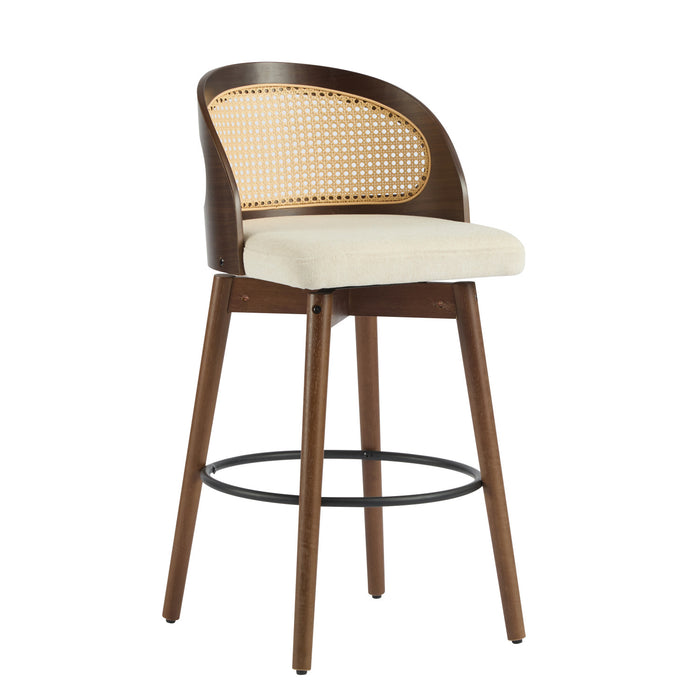 Calvin – Lot de 4 tabourets de bar de hauteur comptoir pivotants pour interieur avec dossier ergonomique, finition noyer
