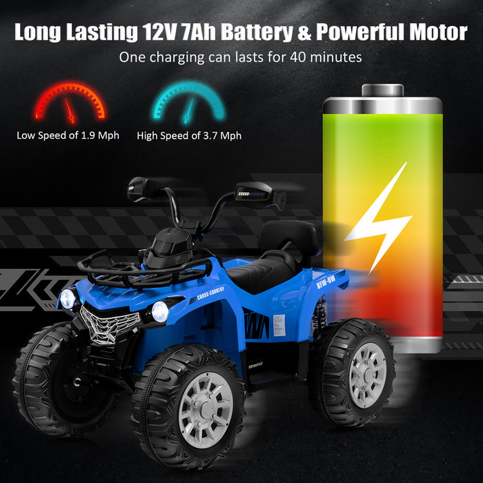 Costway 12v Enfants Rouler Sur Atv Electrique 4 Roues Quad 2 Vitesses W / Mp3 & Phares Bleu