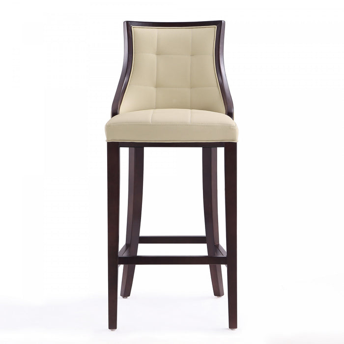 Tabouret de bar traditionnel en bois avec assise rembourree creme Fifth Avenue - Lot de 2
