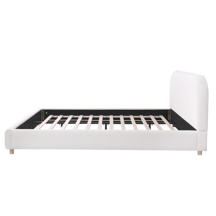 Lit Mia Rembourre en Tissu Boucle, Taille Queen - Beige Clair