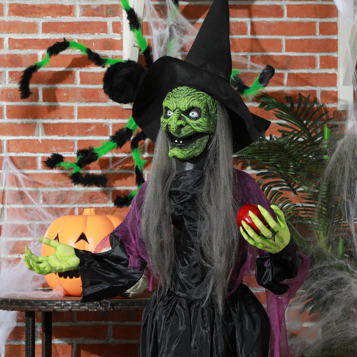 Homcom Halloween Vieille Sorciere Animatronique Avec Yeux Lumineux