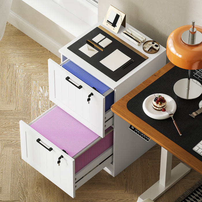HOMCOM Classeur a 2 tiroirs avec serrure pour lettre A4, Blanc