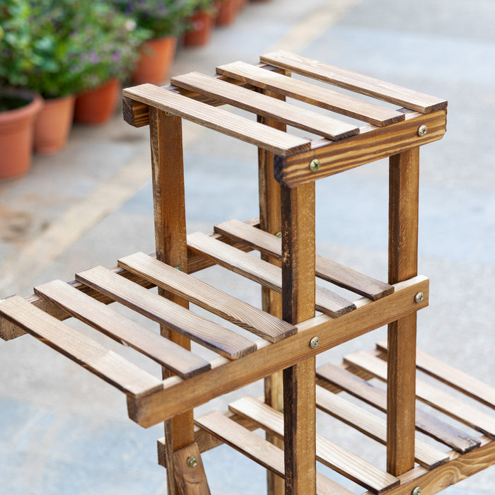Outsunny Etagere A Fleurs 5 Niveaux Support Pour Pot De Fleurs En Bois Porte Plantes Pour Salon Entree Balcon Terrasse Patio Bois Massif De Sapin Carbonise