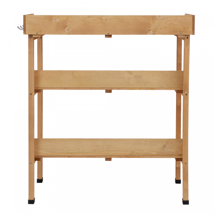 Outsunny Banc De Rempotage En Bois Pour Jardin Exterieur Avec Crochets