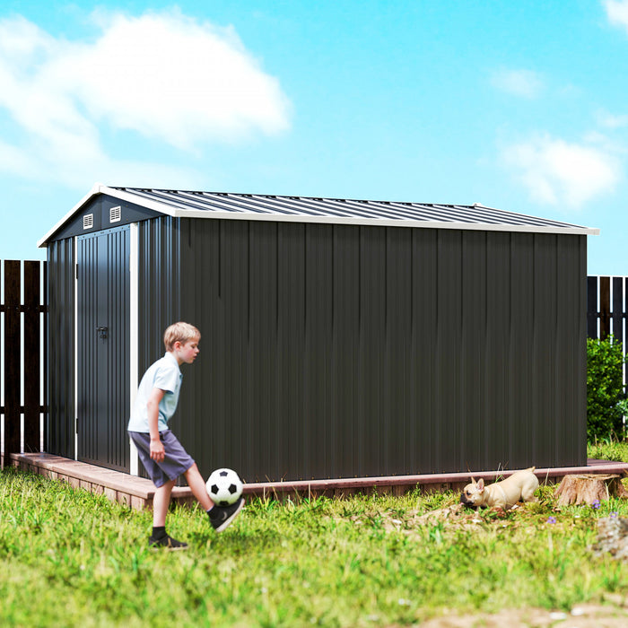 Outsunny Abri Metallique 10 x 10, Rangement Exterieur Resistant, Gris Fonce
