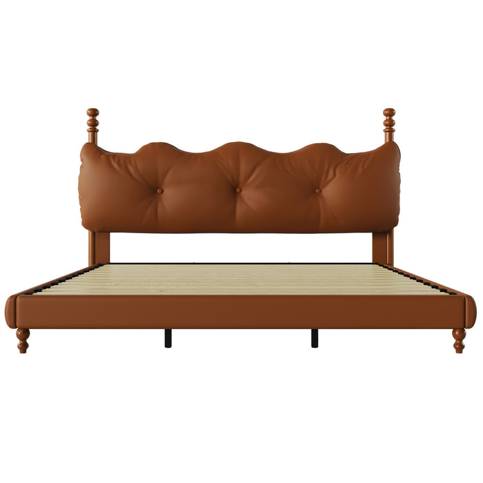 Cadre de lit plateforme en simili cuir Emma avec tete de lit, taille King, marron