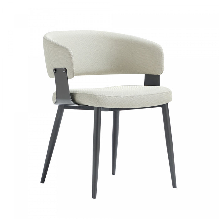 Chaise de salle a manger moderne Luce en metal texture et cuir vegetalien couleur avoine