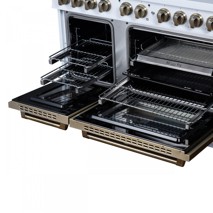 Cuisiniere a gaz Ambassador de 48 po, blanche, 8 bruleurs scelles, fours de 6,7 pi³ – FFSGS6299-48CPWHT