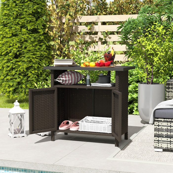 Outsunny Meuble de Rangement en Rotin, Buffet Exterieur, Marron Fonce