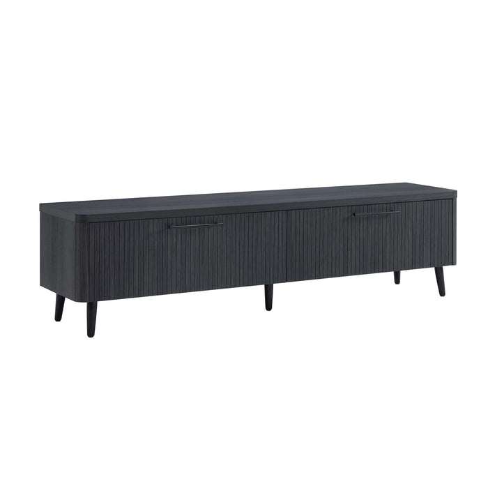 Meuble TV Jodie style milieu du siecle a cannelures, 175 cm, gris charbon