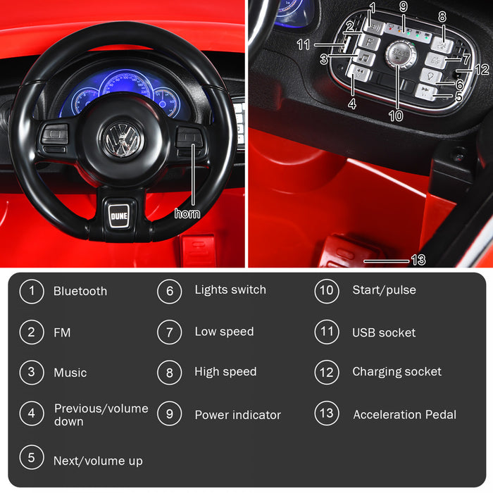 Voiture Electrique 12v Pour Enfants Costway, Sous Licence Volkswagen Beetle Avec Telecommande Et Musique, Rouge