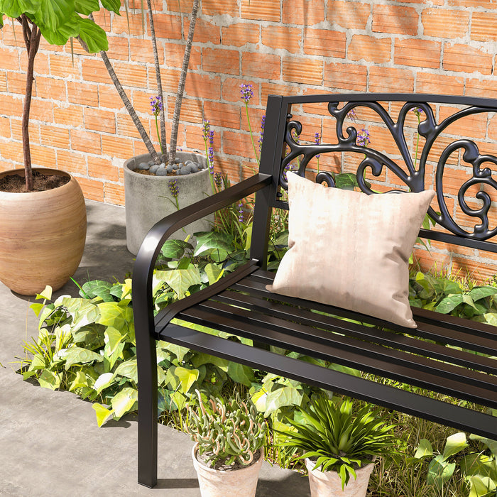 Banc De Jardin 2 Places Outsunny 50 Pour Cour, Pelouse, Patio, Noir