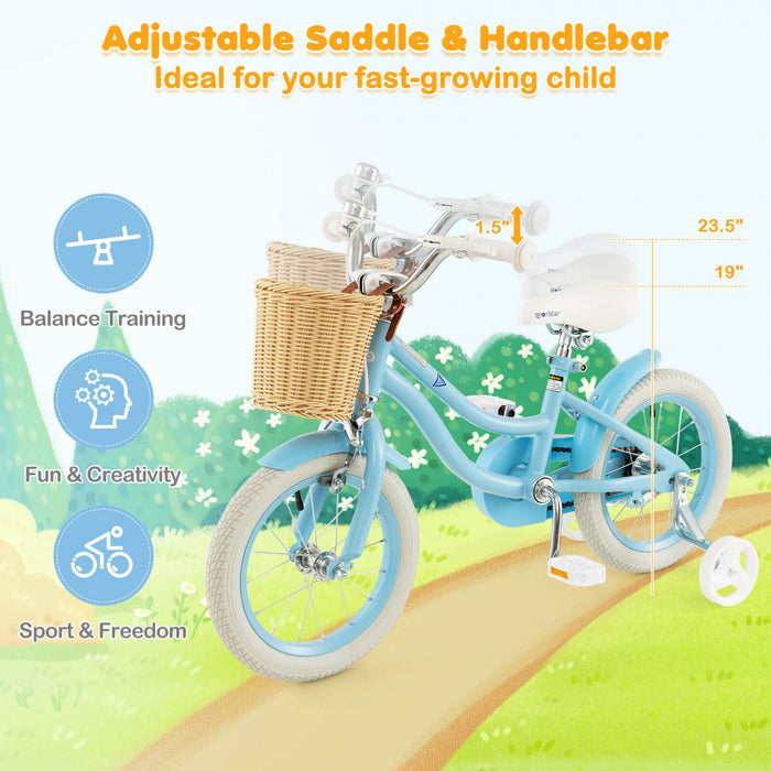 Prorider 14\" Velo Enfant Avec Roues D'entrainement Reglable Guidon Siege Frein A Main Bleu
