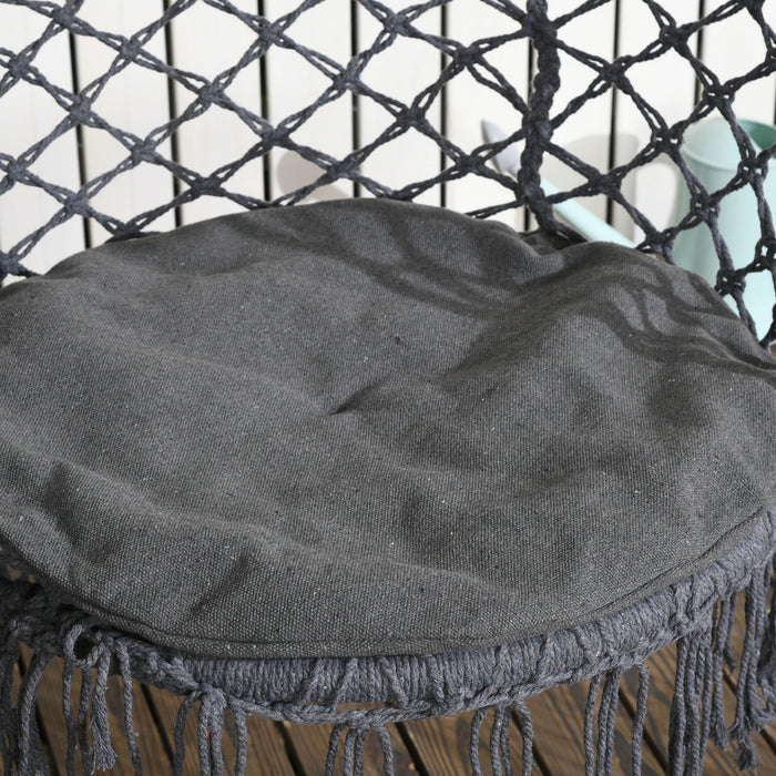 Outsunny Chaise Suspendue Hamac, Balancoire De Porche En Corde De Coton Avec Cadre Metallique Et Coussin, Grand Siege En Macrame Pour Le Patio Jardin Chambre Salon Gris Fonce