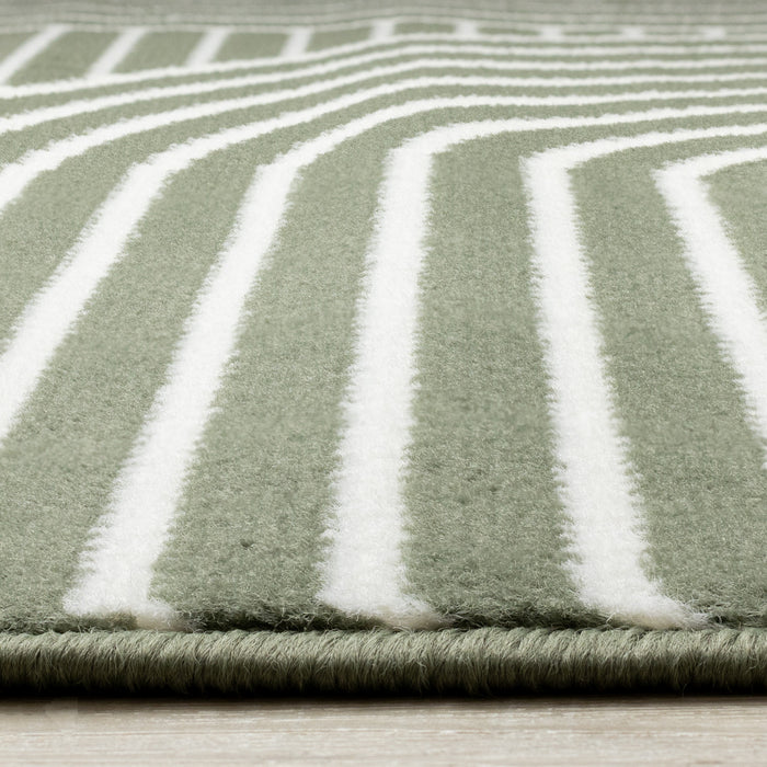Carpette moderne Forte verte et blanche à motif d’arches géométriques - 5 pi 3 po x 7 pi 5 po