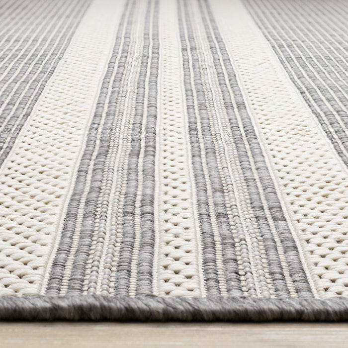Tapis Jackson a rayures creme taupe, 6'7\" x 9'6\"