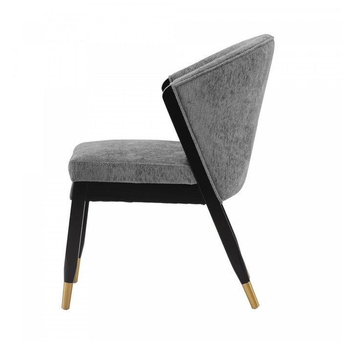 Chaise de salle a manger Ola en bois moderne avec revetement en chenille grise - Lot de 2